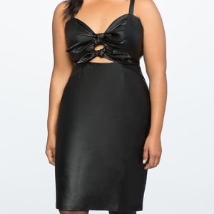 NEW Eloquii Black Faux Leather Bow Front Dress